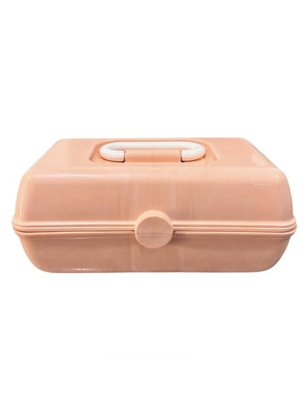 (RC) Caboodles Mini Makeup Case Peach Marble Auto Swivel Trays Mirror EUC